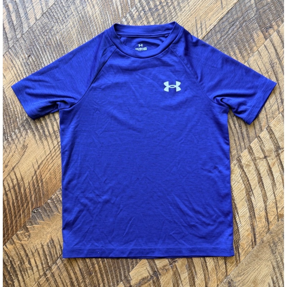 Under Armour Youth XS Lot of 2 Performance Tech T-Shirts Blue Grey Athletic Tees - Picture 2 of 7